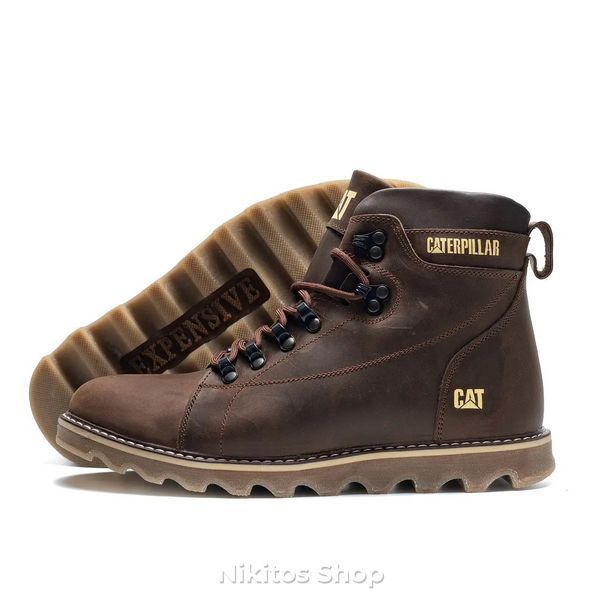 Мужские зимние кожаные ботинки коричневые CAT Expensive 408 408 кор фото