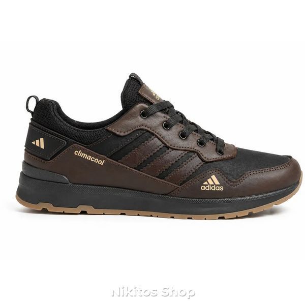 Мужские кроссовки кожаные черно-коричневые Adidas Climacool А66 А66 ч/кор фото