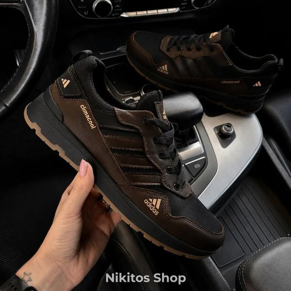 Чоловічі кросівки шкіряні чорно-коричневі Adidas Climacool А66 А66 ч/кор фото