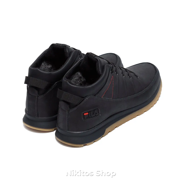 Чоловічі зимові шкіряні кросівки чорні Fila Classic 101 101 черн.бот фото