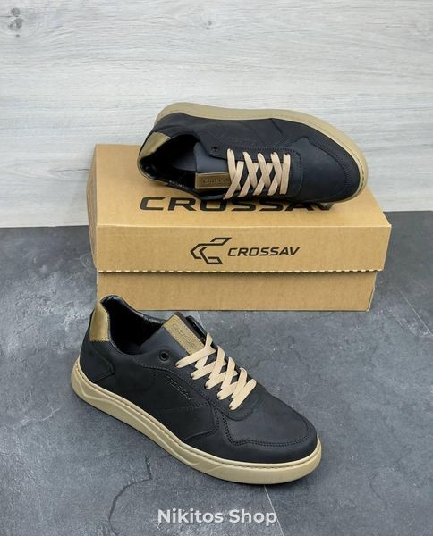 Чоловічі шкіряні кеди чорні Crossav 23-44 23-44 чор/ол фото