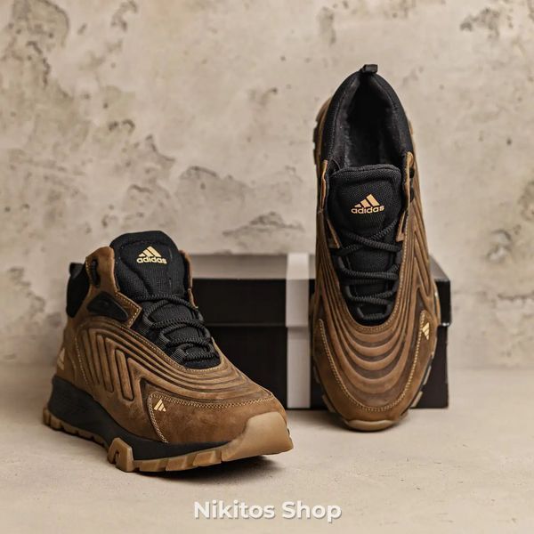 Чоловічі зимові шкіряні кросівки коричневі Adidas Ozelia A-04 A-04ол бот. фото
