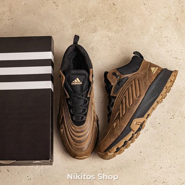 Чоловічі зимові шкіряні кросівки коричневі Adidas Ozelia A-04 A-04ол бот. фото