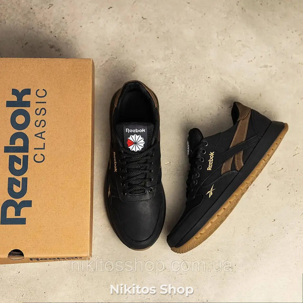 Мужские кожаные кроссовки чёрные Reebok R-03 R-03ч/р фото