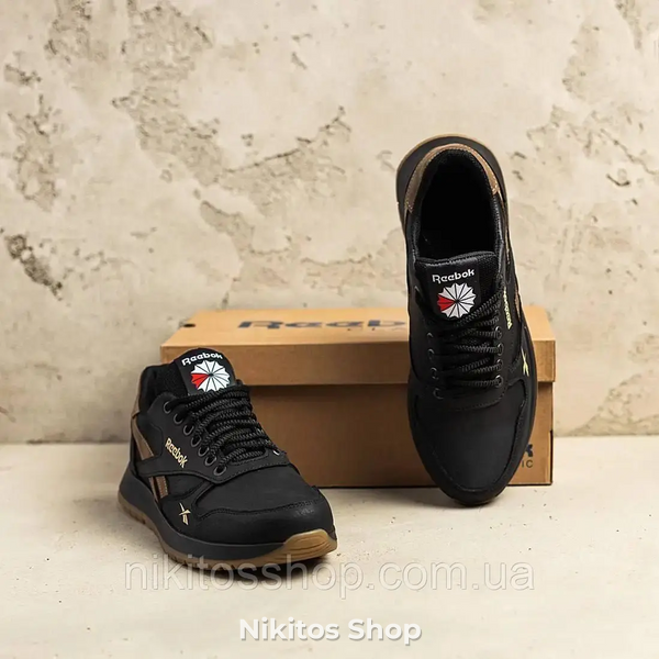 Мужские кожаные кроссовки чёрные Reebok R-03 R-03ч/р фото