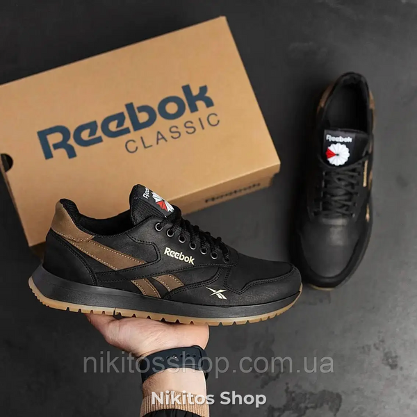 Мужские кожаные кроссовки чёрные Reebok R-03 R-03ч/р фото