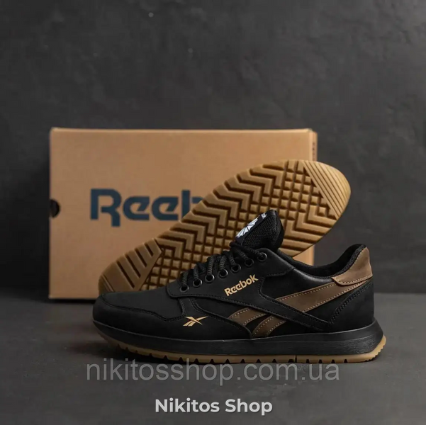 Мужские кожаные кроссовки чёрные Reebok R-03 R-03ч/р фото