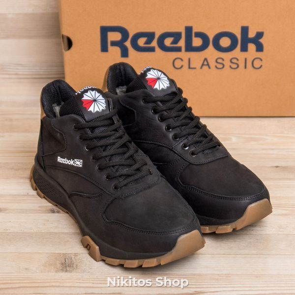 Мужские зимние кожаные кроссовки черные Reebok R-02 R-02 черн.бот фото