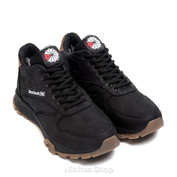 Мужские зимние кожаные кроссовки черные Reebok R-02 R-02 черн.бот фото