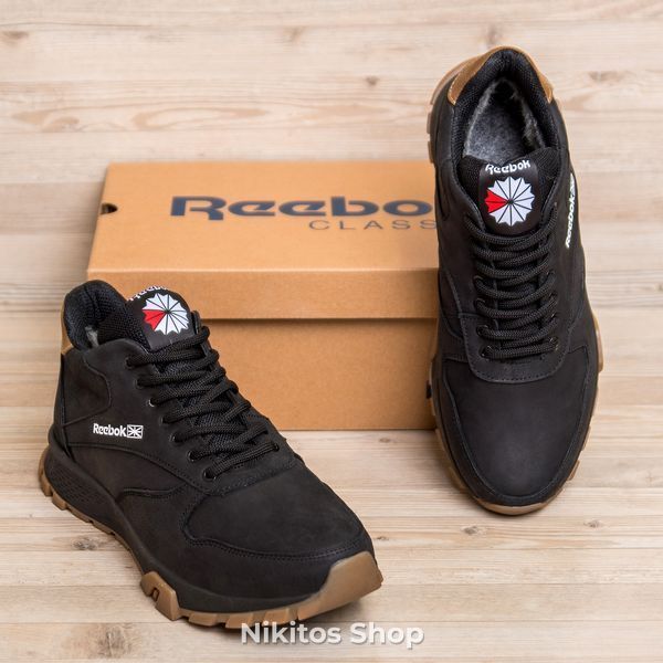 Мужские зимние кожаные кроссовки черные Reebok R-02 R-02 черн.бот фото