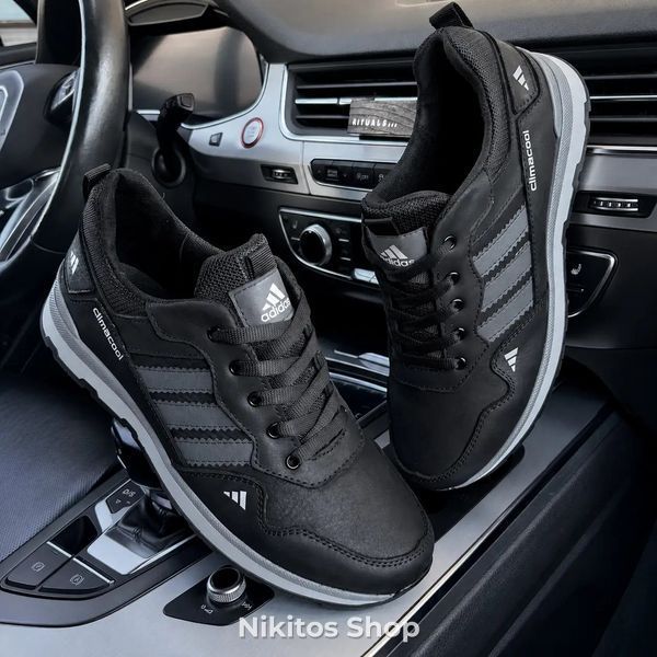 Чоловічі кросівки шкіряні чорні Adidas Climacool А66  А66 ч/сір фото