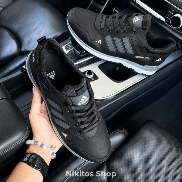 Чоловічі кросівки шкіряні чорні Adidas Climacool А66  А66 ч/сір фото