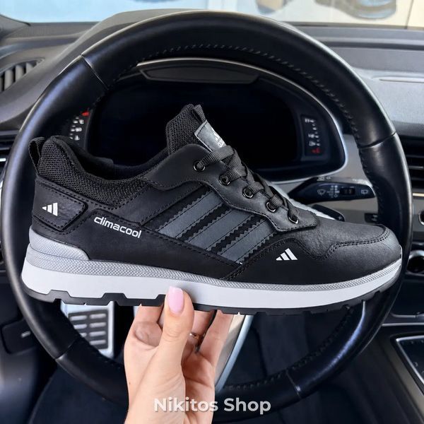 Чоловічі кросівки шкіряні чорні Adidas Climacool А66  А66 ч/сір фото