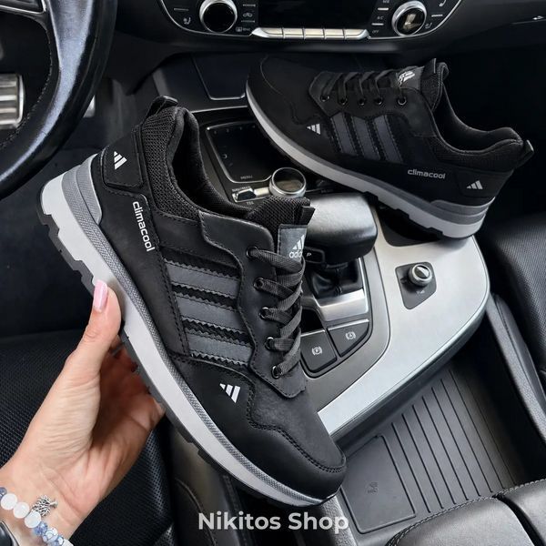 Чоловічі кросівки шкіряні чорні Adidas Climacool А66  А66 ч/сір фото