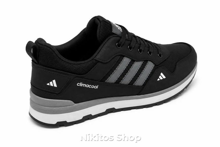 Чоловічі кросівки шкіряні чорні Adidas Climacool А66  А66 ч/сір фото
