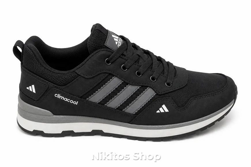 Чоловічі кросівки шкіряні чорні Adidas Climacool А66  А66 ч/сір фото