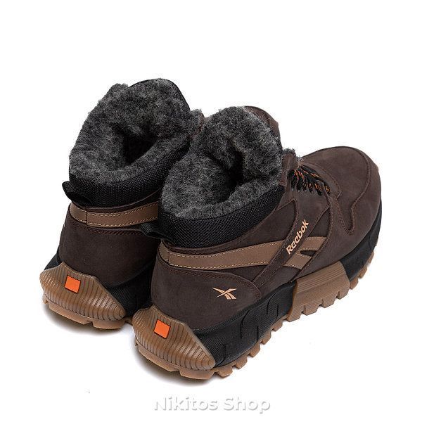 Мужские зимние кожаные ботинки коричневые Reebok 05 R-05 шок бот фото