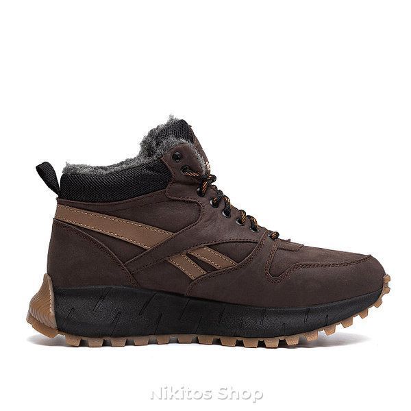 Мужские зимние кожаные ботинки коричневые Reebok 05 R-05 шок бот фото