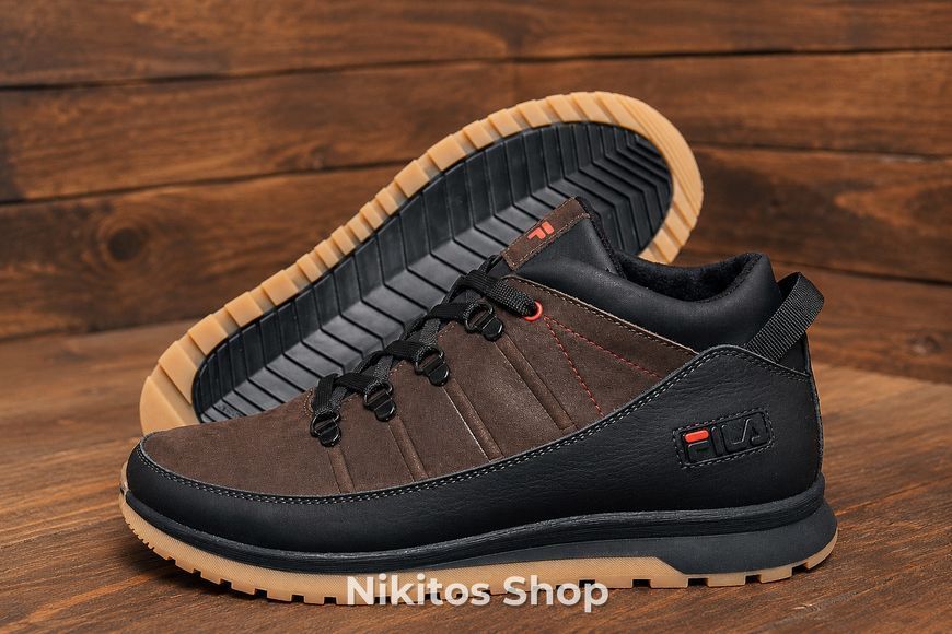 Чоловічі зимові шкіряні кросівки коричневі Fila Classic 101 101 ч/кор.бот фото