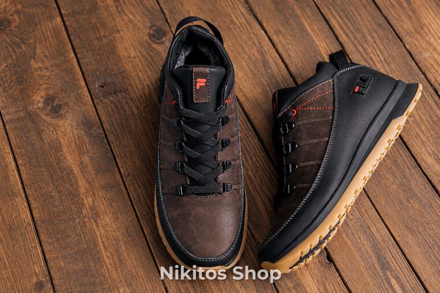 Чоловічі зимові шкіряні кросівки коричневі Fila Classic 101 101 ч/кор.бот фото