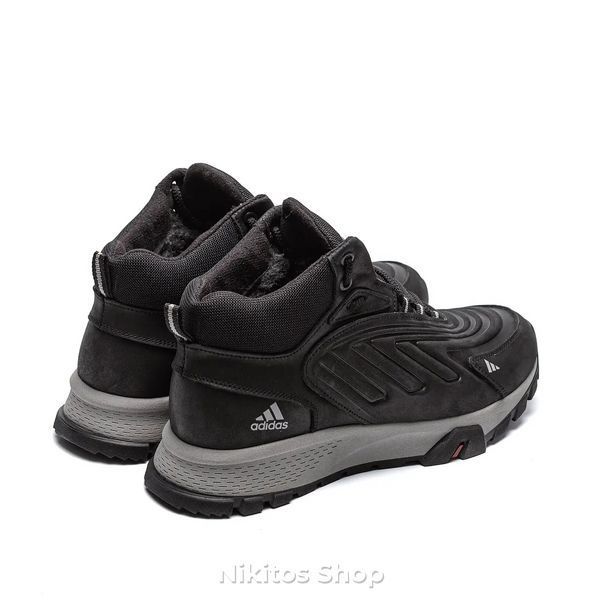 Чоловічі зимові шкіряні кросівки чорного кольору Adidas Ozelia A-04 A-04ч/сір бот фото