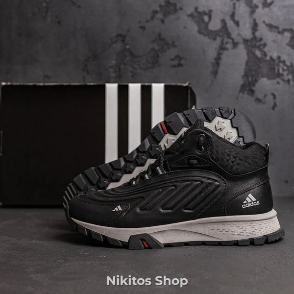 Чоловічі зимові шкіряні кросівки чорного кольору Adidas Ozelia A-04 A-04ч/сір бот фото