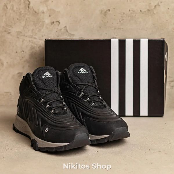 Чоловічі зимові шкіряні кросівки чорного кольору Adidas Ozelia A-04 A-04ч/сір бот фото