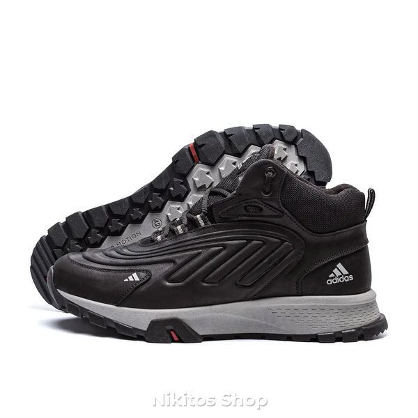 Чоловічі зимові шкіряні кросівки чорного кольору Adidas Ozelia A-04 A-04ч/сір бот фото