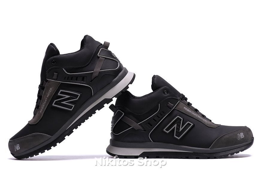 Чоловічі зимові шкіряні кросівки чорні NB Clasic NB сер. бот фото