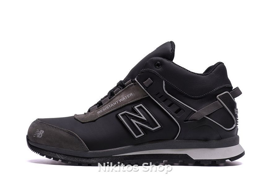 Чоловічі зимові шкіряні кросівки чорні NB Clasic NB сер. бот фото