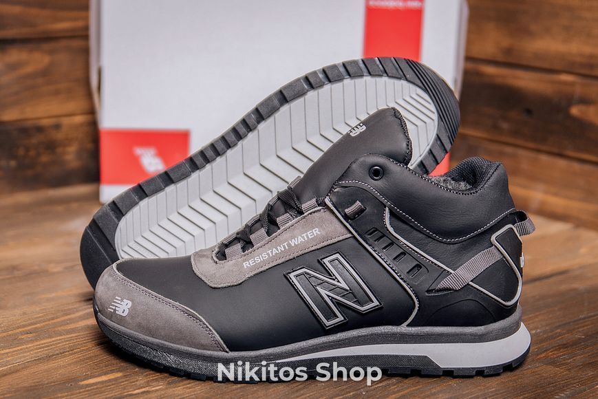 Чоловічі зимові шкіряні кросівки чорні NB Clasic NB сер. бот фото