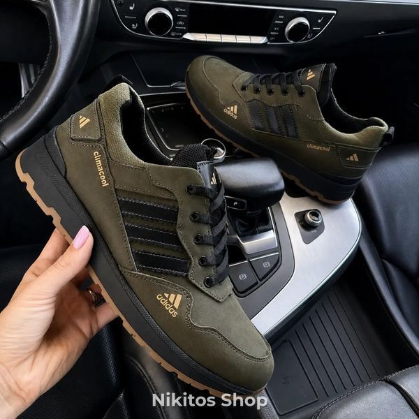 Мужские кроссовки кожаные хаки Adidas Climacool А66 А66 ч/хак фото