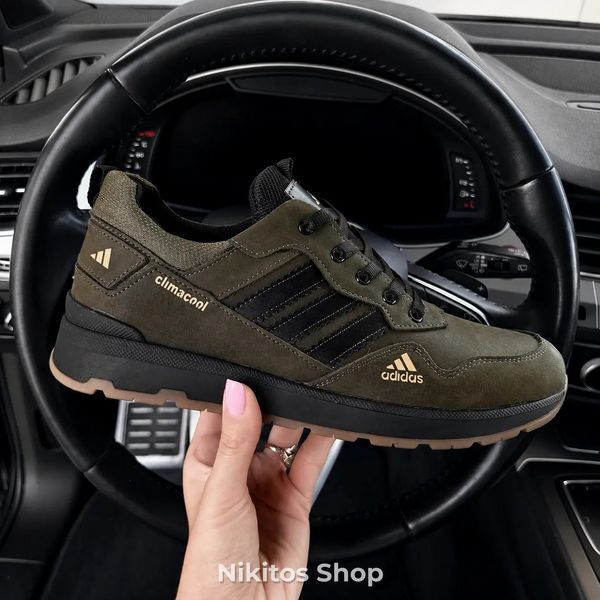 Мужские кроссовки кожаные хаки Adidas Climacool А66 А66 ч/хак фото