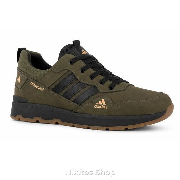 Мужские кроссовки кожаные хаки Adidas Climacool А66 А66 ч/хак фото
