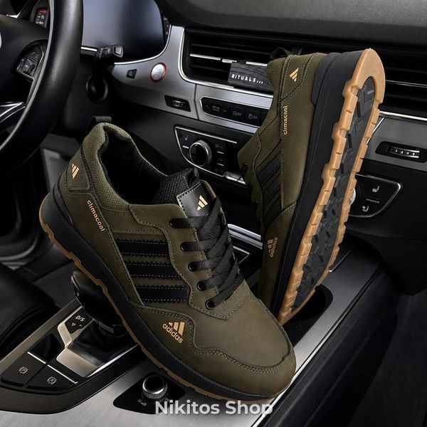 Мужские кроссовки кожаные хаки Adidas Climacool А66 А66 ч/хак фото