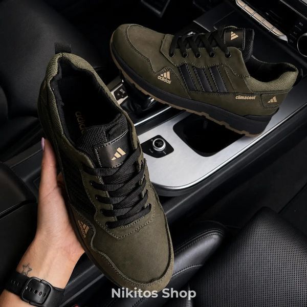 Мужские кроссовки кожаные хаки Adidas Climacool А66 А66 ч/хак фото